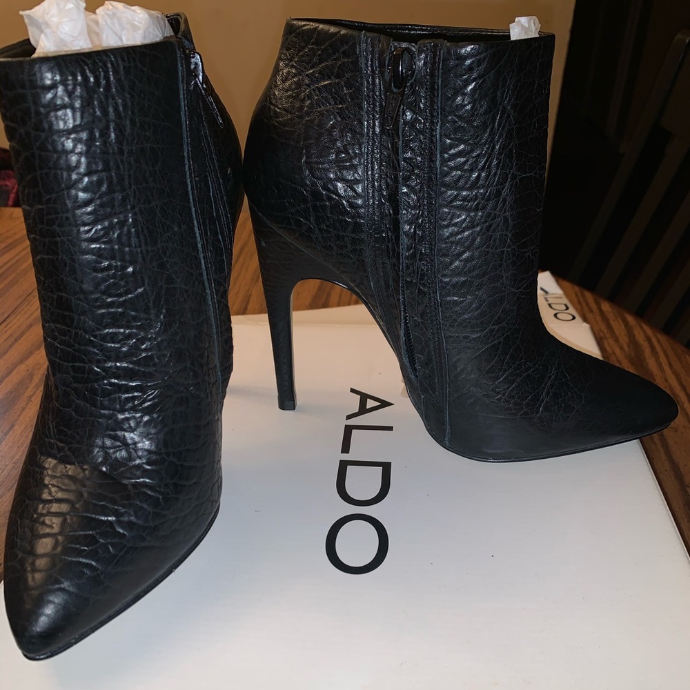 Aldo Croc Embossed Leather High Heeled Bootie